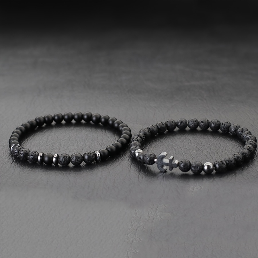 2pcs Vintage Stone Beads Stackable Anchor Bracelets for Men